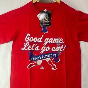 Majestic MLB Phillies ‘Good Game, Let’s Go Eat!’ Hunter Pence T-shirt Size S New